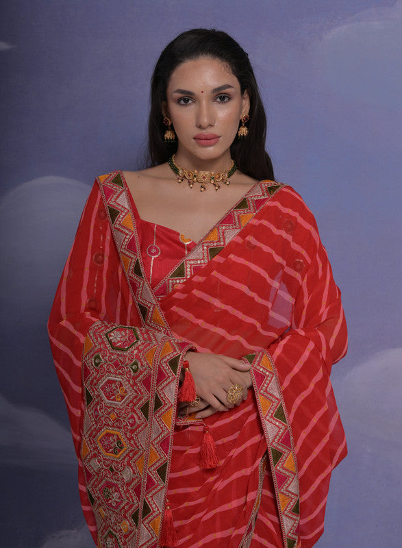 Jyoti Fashion Women's Red Coding Sequence Georgette Saree with Blouse - Distacart