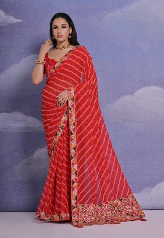 Jyoti Fashion Women's Red Coding Sequence Georgette Saree with Blouse - Distacart