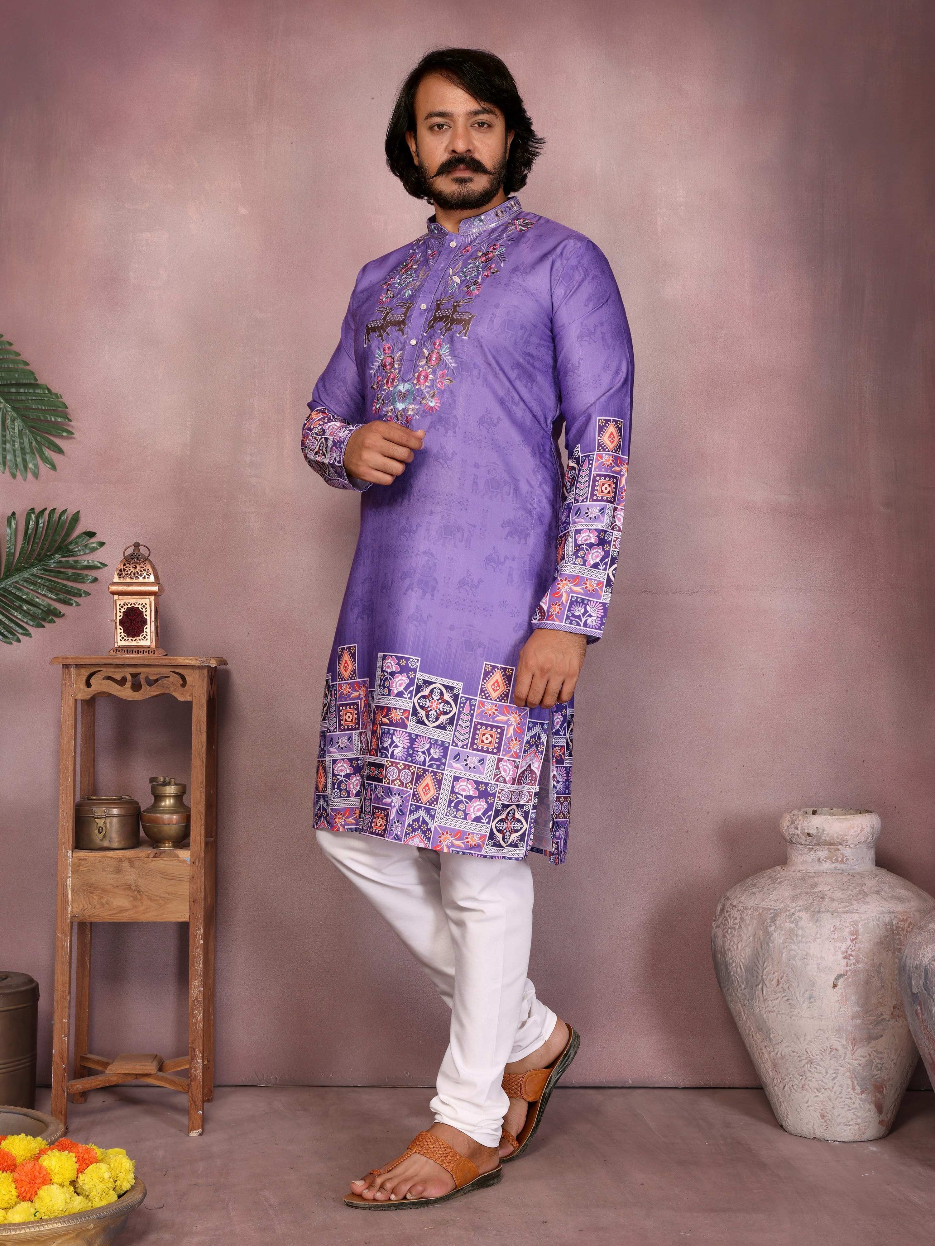 Jyoti Fashion Men's Jamuni Sequins Embroidered Kurta with Pajama