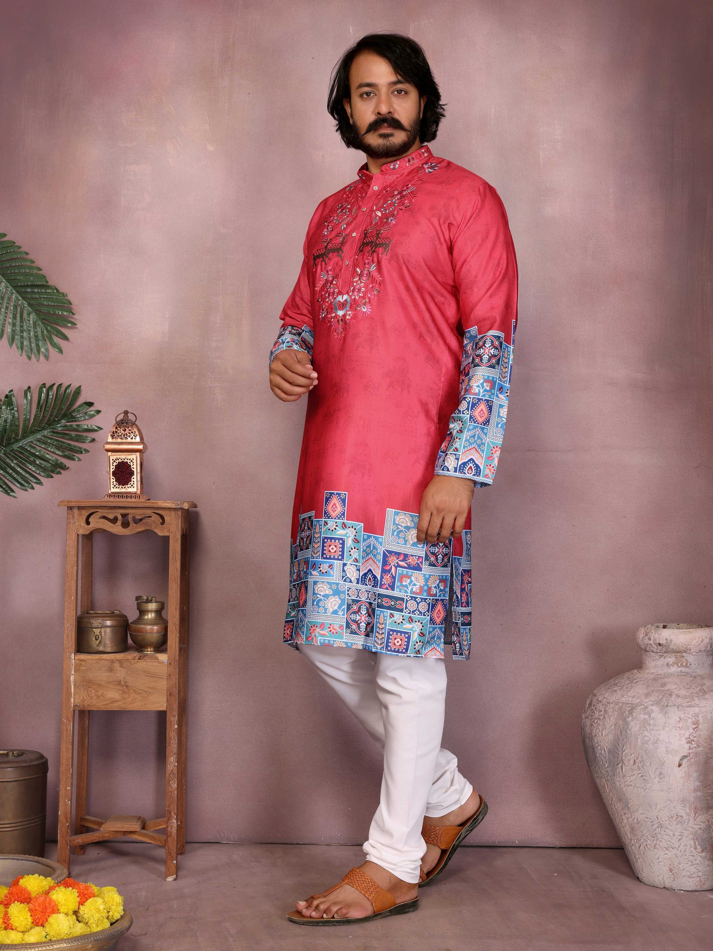 Jyoti Fashion Men's Gajri Sequins Embroidered Kurta with Pajama