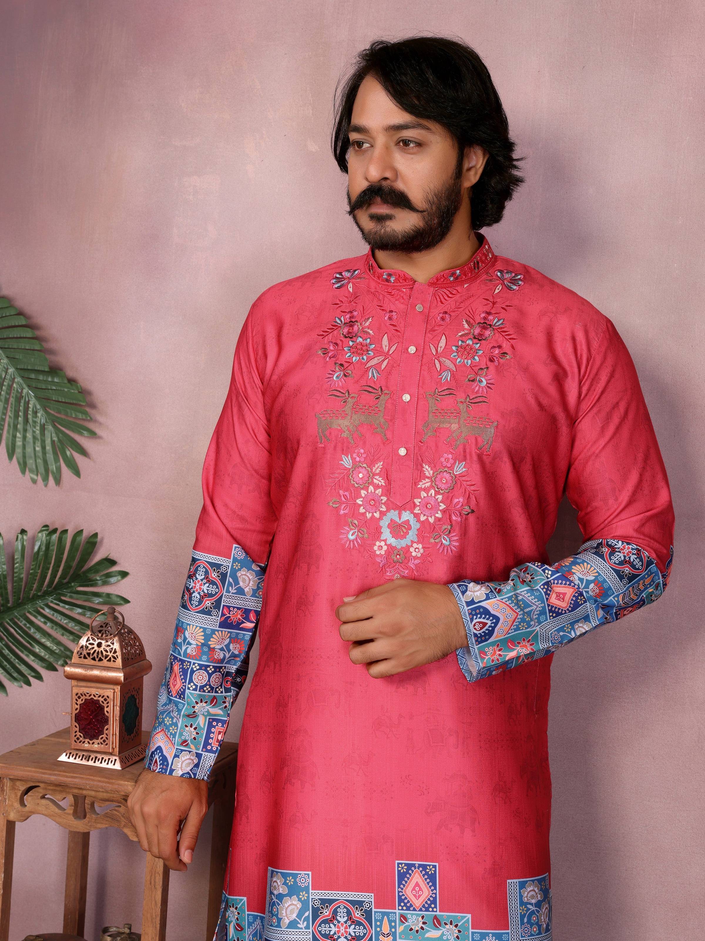 Jyoti Fashion Men's Gajri Sequins Embroidered Kurta with Pajama