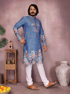 Jyoti Fashion Men's Blue Sequins Embroidered Kurta with Pajama