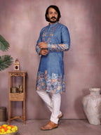 Jyoti Fashion Men's Blue Sequins Embroidered Kurta with Pajama