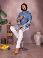 Jyoti Fashion Men's Blue Sequins Embroidered Kurta with Pajama