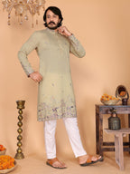 Jyoti Fashion Men's Sea Green Sequins Embroidered Kurta with Pajama
