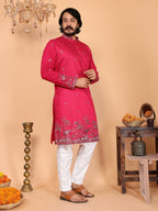 Jyoti Fashion Men's Pink Sequins Embroidered Kurta with Pajama