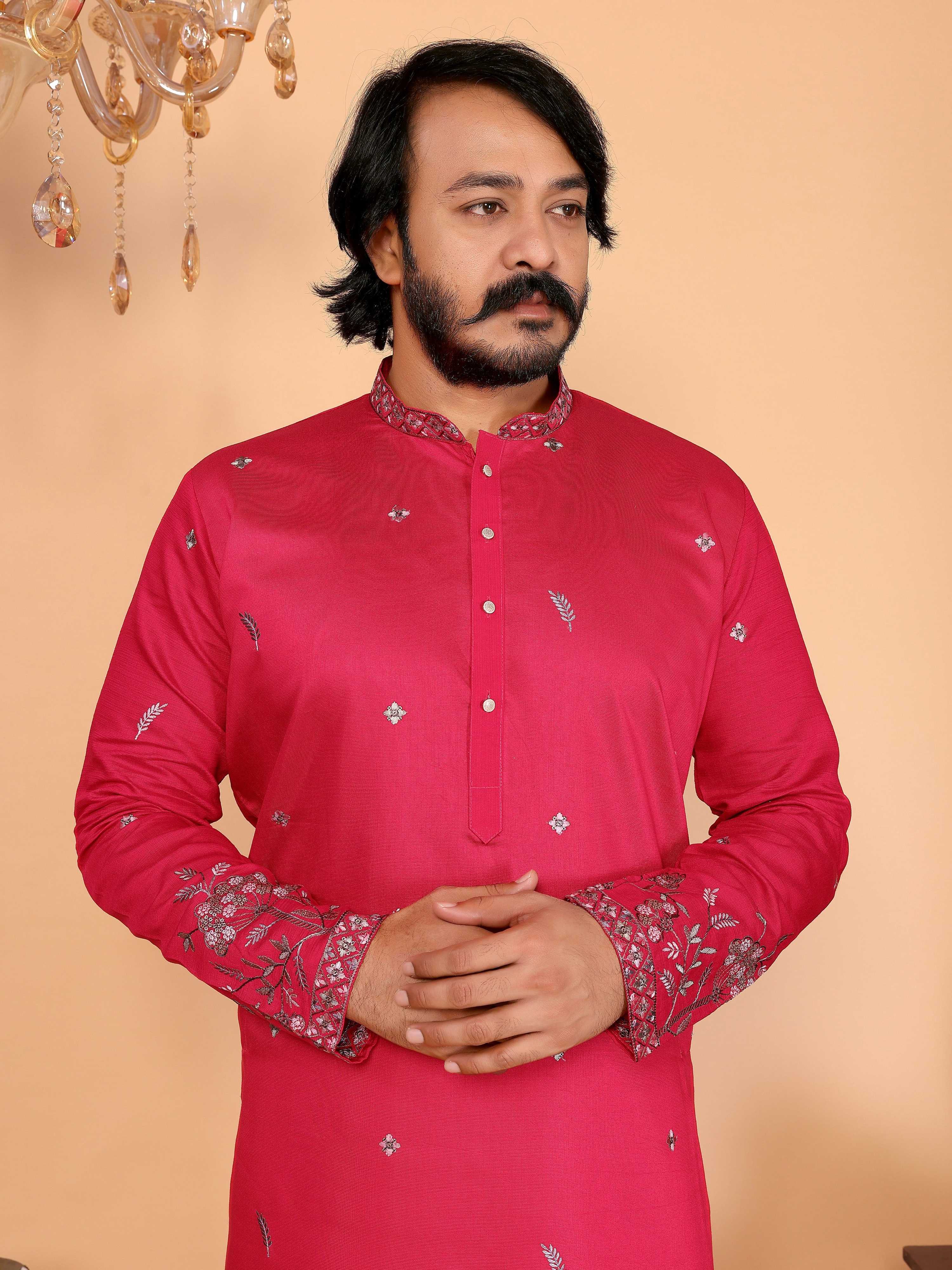 Jyoti Fashion Men's Pink Sequins Embroidered Kurta with Pajama