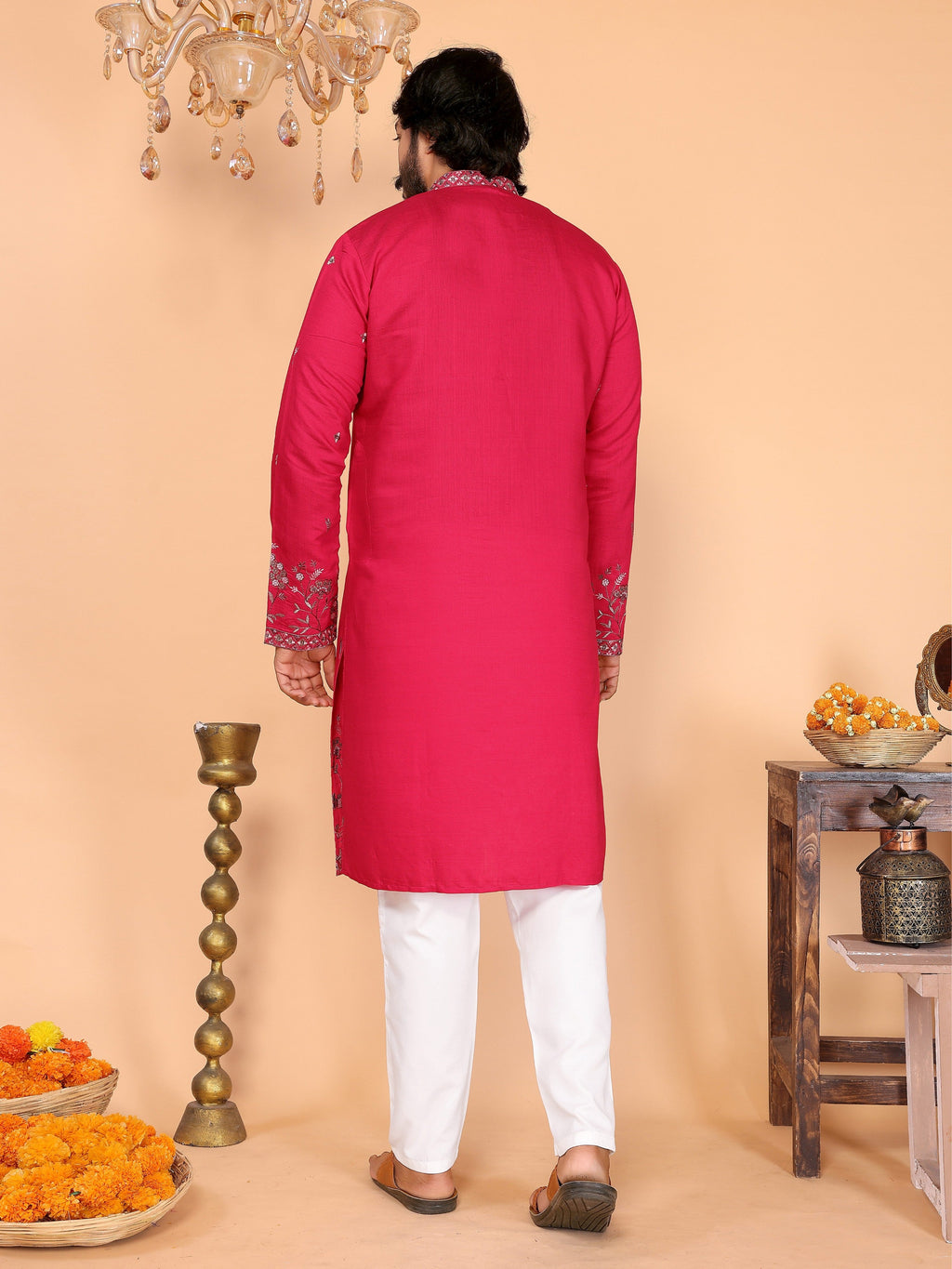 Jyoti Fashion Men's Pink Sequins Embroidered Kurta with Pajama