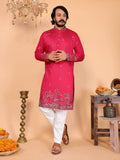 Jyoti Fashion Men's Pink Sequins Embroidered Kurta with Pajama