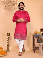 Jyoti Fashion Men's Pink Sequins Embroidered Kurta with Pajama