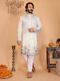 Jyoti Fashion Men's White Sequins Embroidered Kurta with Pajama