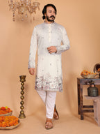 Jyoti Fashion Men's White Sequins Embroidered Kurta with Pajama