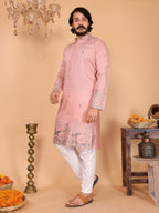 Jyoti Fashion Men's Peach Sequins Embroidered Kurta with Pajama