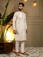 Jyoti Fashion Men's Mustard Jacquard Woven Kurta with Pajama