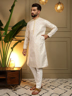 Jyoti Fashion Men's Mustard Jacquard Woven Kurta with Pajama