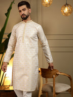 Jyoti Fashion Men's Mustard Jacquard Woven Kurta with Pajama