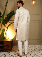Jyoti Fashion Men's Mustard Jacquard Woven Kurta with Pajama