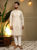 Jyoti Fashion Men's Mustard Jacquard Woven Kurta with Pajama
