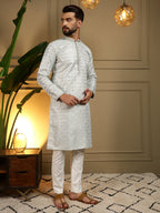 Jyoti Fashion Men's Mehendi Jacquard Woven Kurta with Pajama
