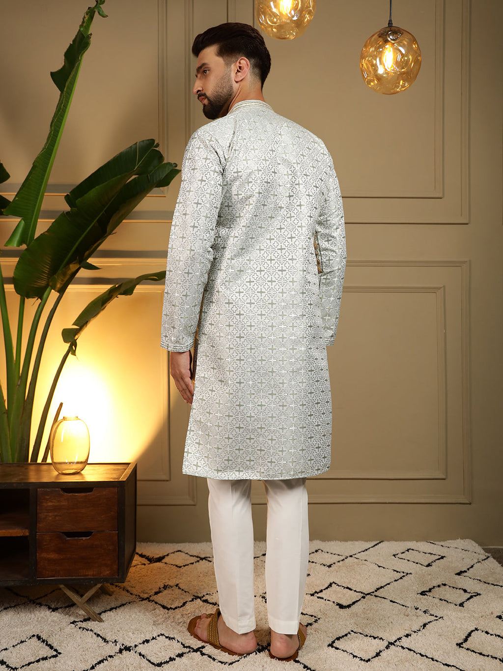 Jyoti Fashion Men's Mehendi Jacquard Woven Kurta with Pajama