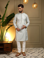 Jyoti Fashion Men's Mehendi Jacquard Woven Kurta with Pajama