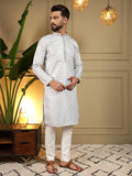 Jyoti Fashion Men's Blue Jacquard Woven Kurta with Pajama