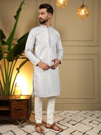 Jyoti Fashion Men's Blue Jacquard Woven Kurta with Pajama