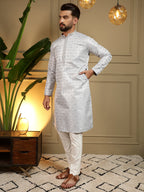 Jyoti Fashion Men's Blue Jacquard Woven Kurta with Pajama