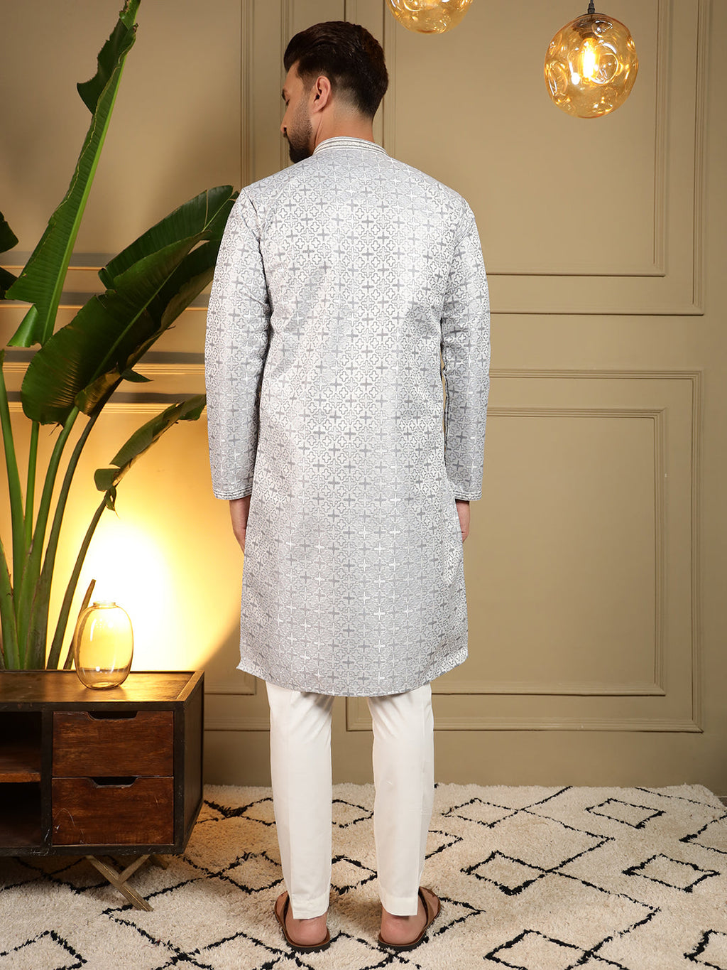 Jyoti Fashion Men's Blue Jacquard Woven Kurta with Pajama