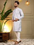 Jyoti Fashion Men's Grey Jacquard Woven Kurta with Pajama