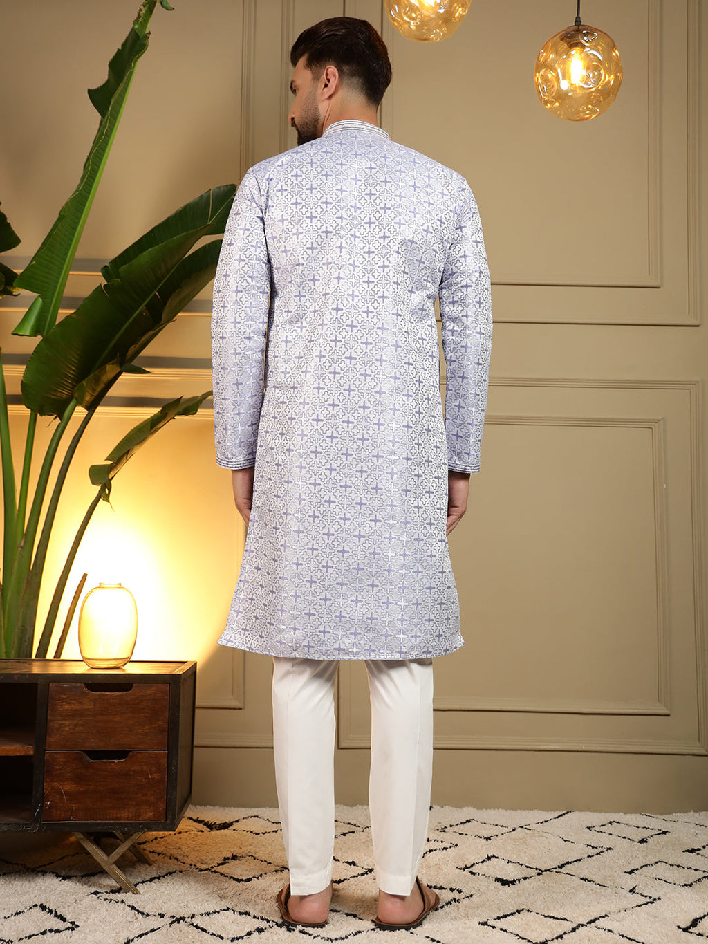 Jyoti Fashion Men's Grey Jacquard Woven Kurta with Pajama