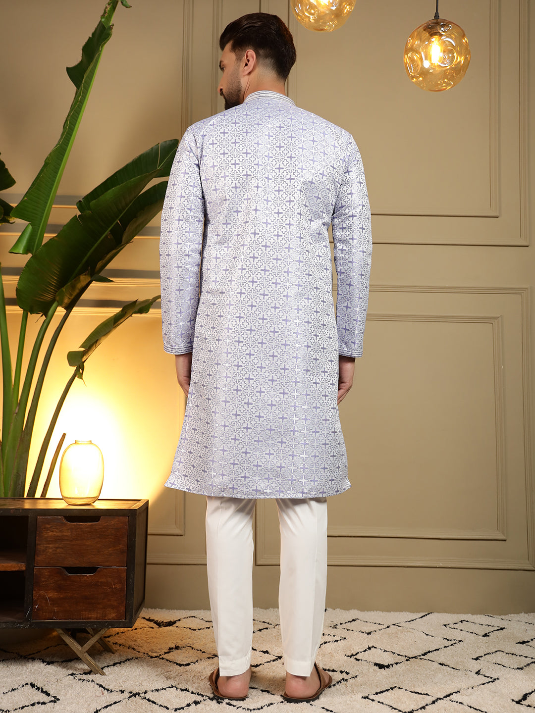 Jyoti Fashion Men's Grey Jacquard Woven Kurta with Pajama