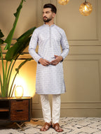 Jyoti Fashion Men's Grey Jacquard Woven Kurta with Pajama