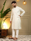 Jyoti Fashion Men's Off White Mirror Embroidery Kurta with Pajama