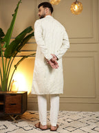 Jyoti Fashion Men's Off White Mirror Embroidery Kurta with Pajama