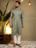 Jyoti Fashion Men's Green Mirror Embroidery Kurta with Pajama