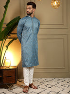 Jyoti Fashion Men's Firozi Mirror Embroidery Kurta with Pajama