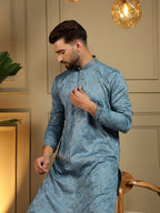 Jyoti Fashion Men's Firozi Mirror Embroidery Kurta with Pajama