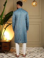 Jyoti Fashion Men's Firozi Mirror Embroidery Kurta with Pajama