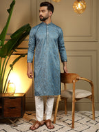 Jyoti Fashion Men's Firozi Mirror Embroidery Kurta with Pajama