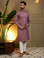 Jyoti Fashion Men's Wine Mirror Embroidery Kurta with Pajama