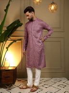 Jyoti Fashion Men's Wine Mirror Embroidery Kurta with Pajama