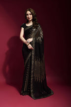 Jyoti Fashion Women's Black Sequence Embroidery Georgette Saree with Blouse - Distacart