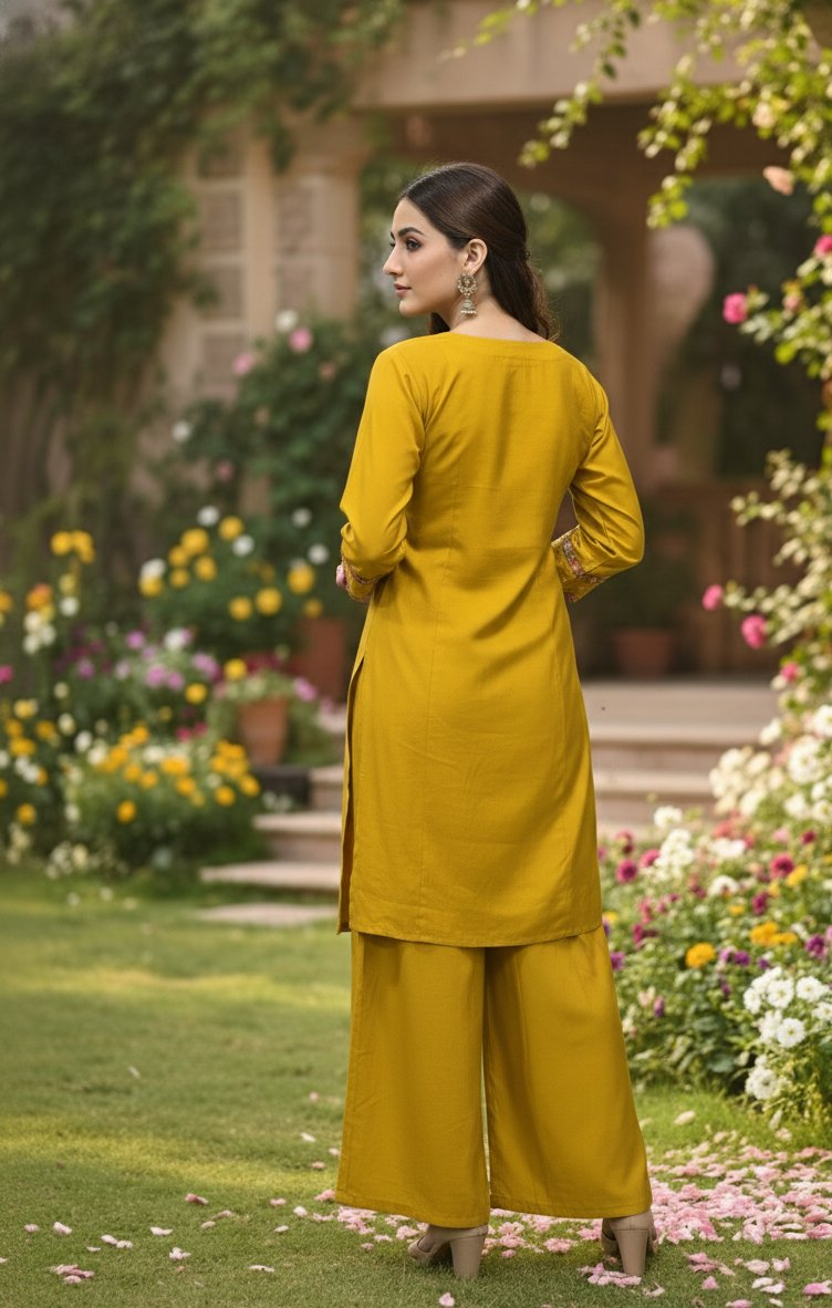 Jyoti Fashion Mustard Cotton Silk Embroidered Designer Kurta Set with Dupatta - Distacart