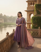 Jyoti Fashion Purple Cotton Silk Embroidered Designer Kurta Set with Dupatta - Distacart