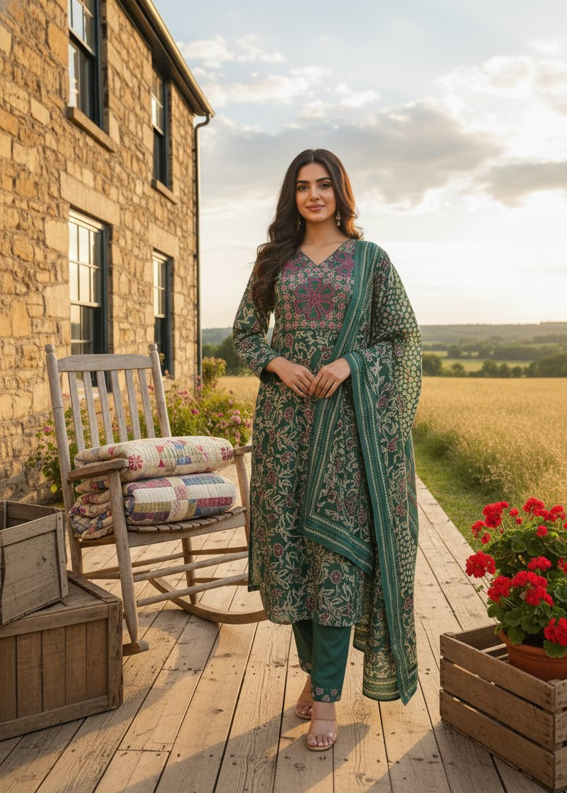 Jyoti Fashion Rama Cotton Silk Floral Printed Designer Kurta Set with Dupatta - Distacart