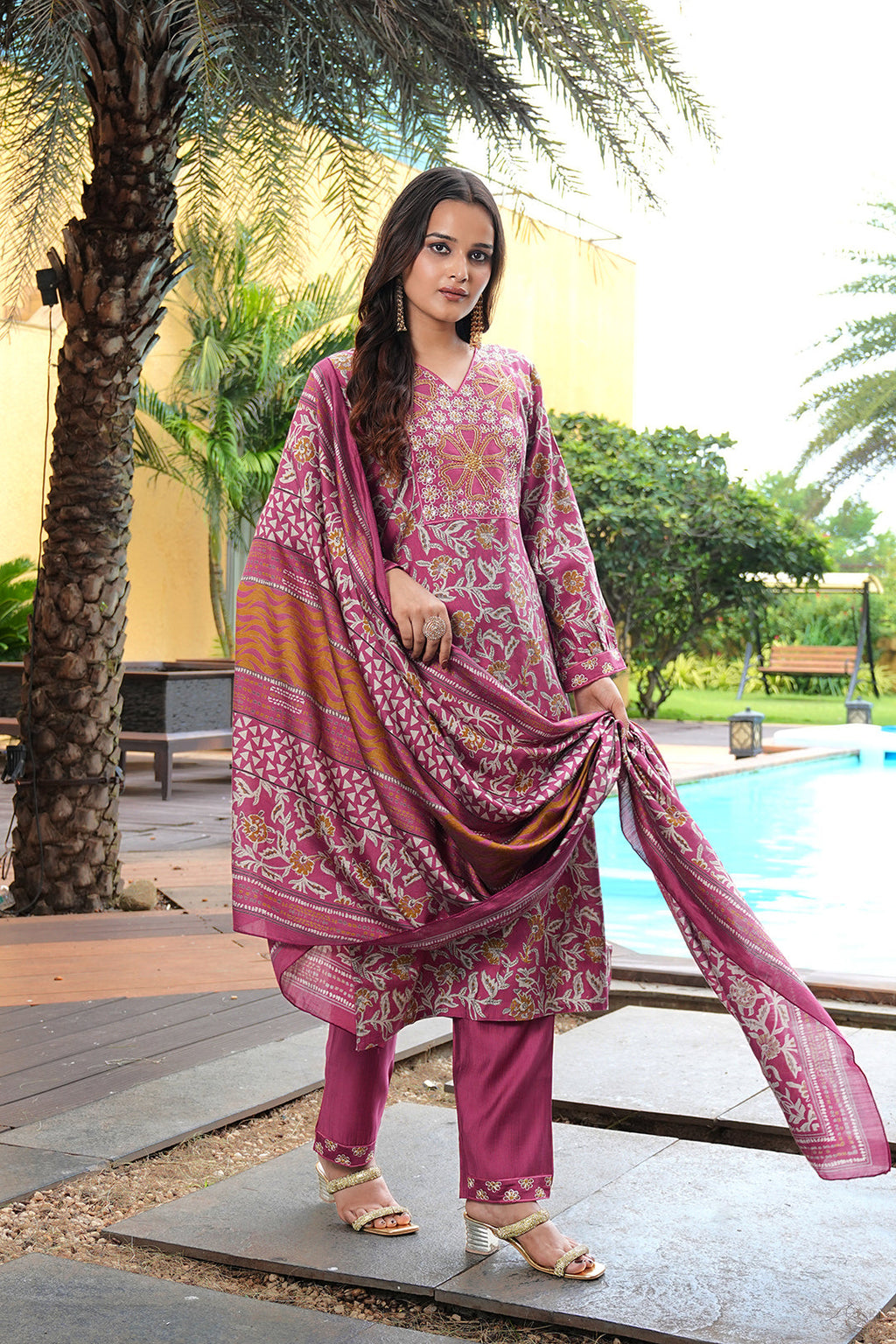 Jyoti Fashion Pink Cotton Silk Floral Printed Designer Kurta Set with Dupatta - Distacart