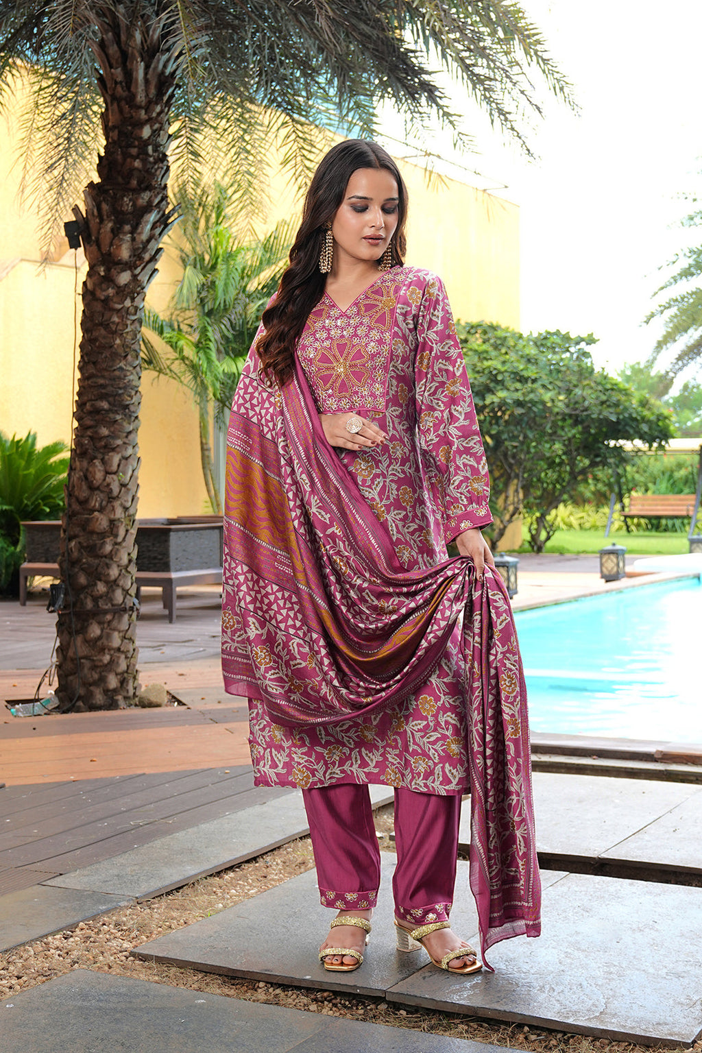 Jyoti Fashion Pink Cotton Silk Floral Printed Designer Kurta Set with Dupatta - Distacart