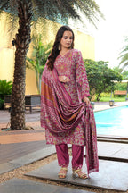 Jyoti Fashion Pink Cotton Silk Floral Printed Designer Kurta Set with Dupatta - Distacart