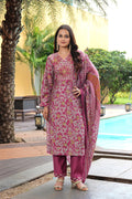 Jyoti Fashion Pink Cotton Silk Floral Printed Designer Kurta Set with Dupatta - Distacart